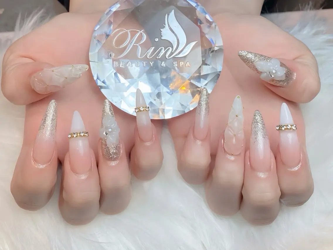 ネイル オーロラネイル ブルー フットネイル ジェルネイル 氷ネイル・うるうるネイル ハンドネイル Rin Nail 新大久保店のネイルデザイン