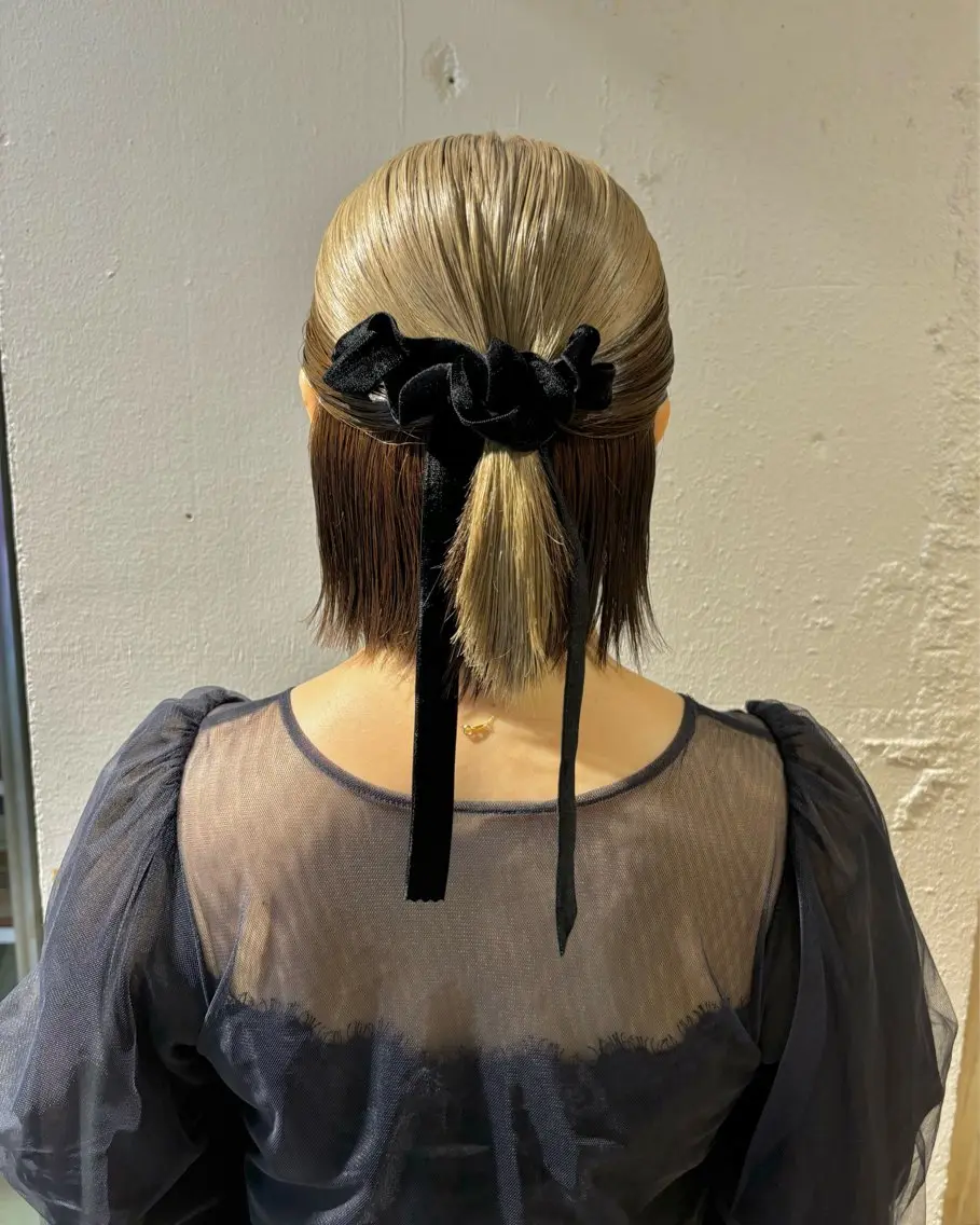 ヘアアレンジ ハーフアップ ボブ ヘアセット サソウ ユリエ🥥のヘアスタイル