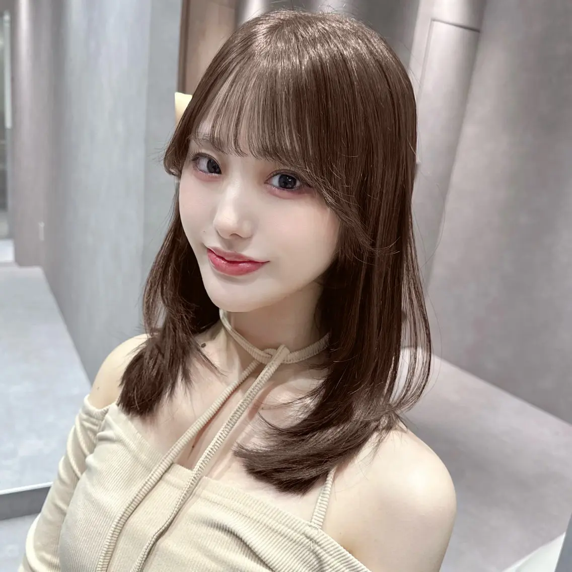 ミディアム レイヤーカット カット ヘアカラー トリートメント 顔周りレイヤー/新宿 /モテ艶カラー/航介のヘアスタイル