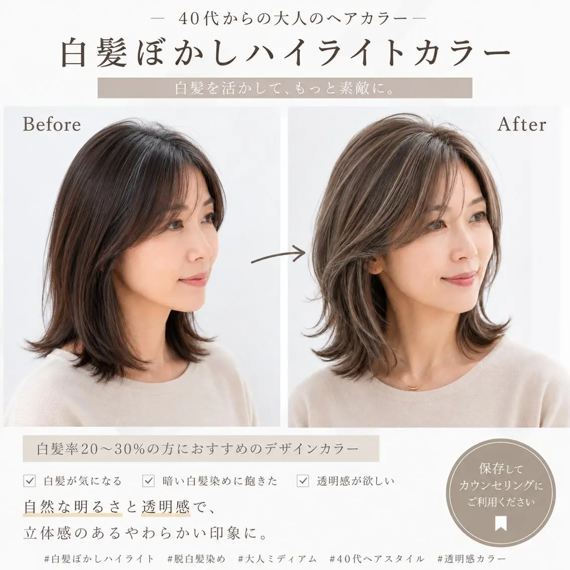 ミディアム ハイライト 鶴ヶ峰×ショートボブ 白髪ぼかし 村井祐介のヘアスタイル