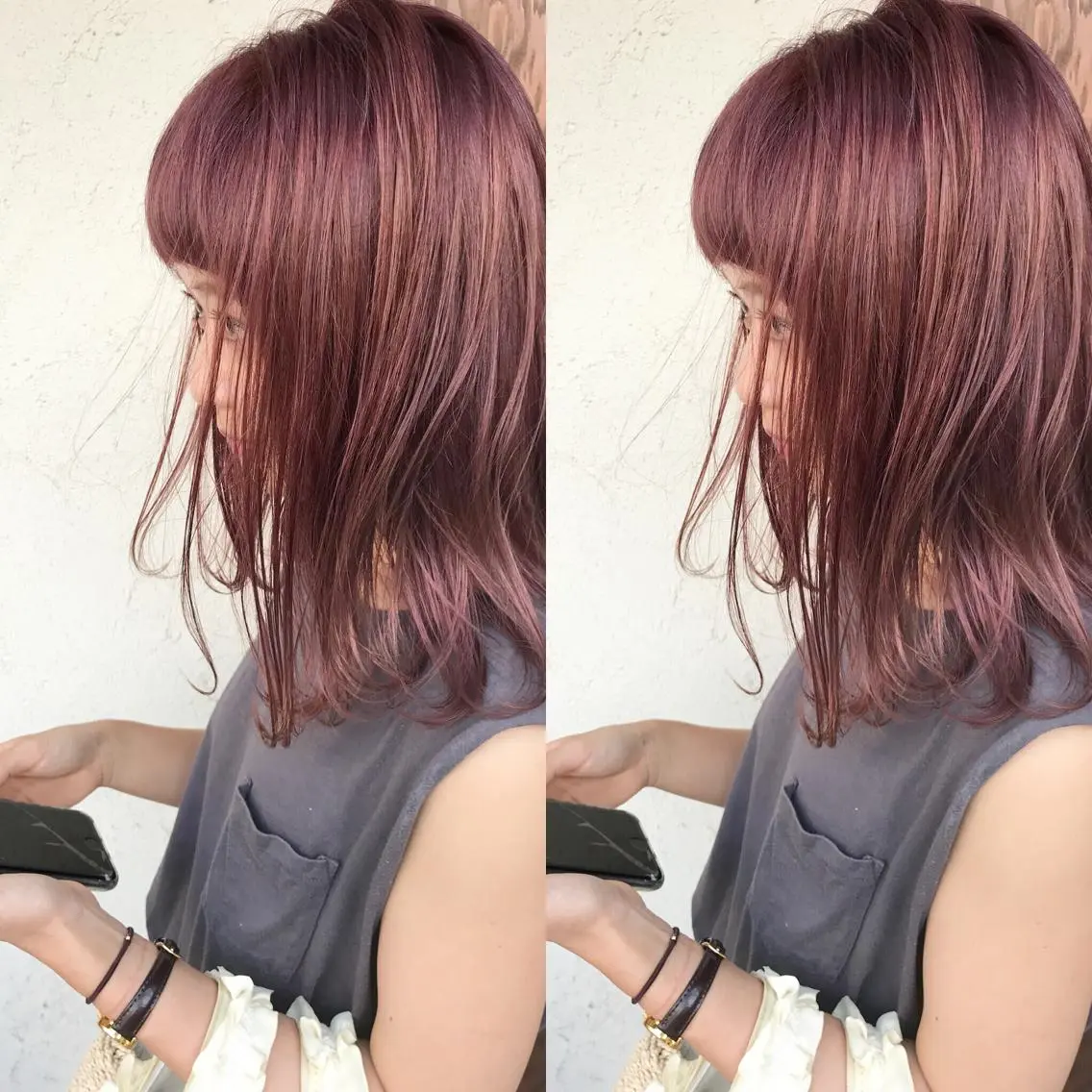 ミディアム カラー ブリーチ ピンクカラー 艶髪育成サロン 京橋　shinのヘアスタイル
