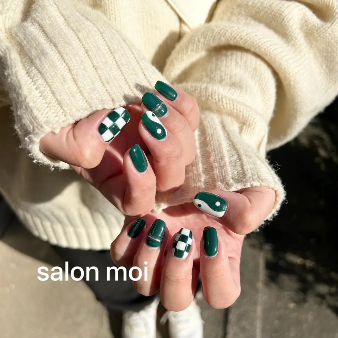 ネイル グリーン 韓国ネイル ハンドネイル salon moiのマツエク・マツパデザイン