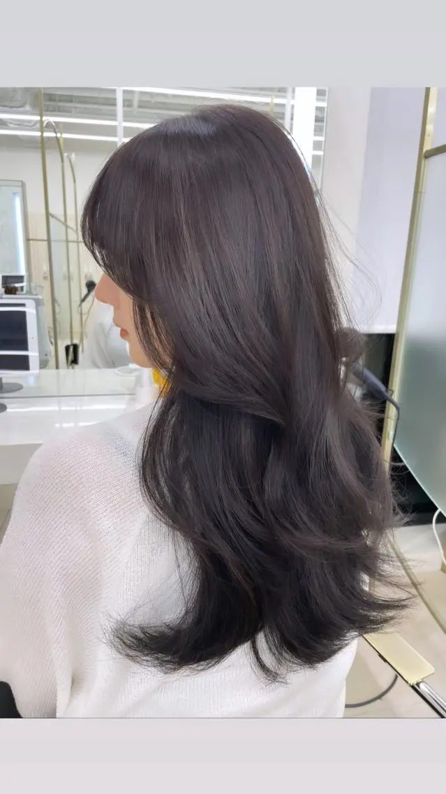 ロング カラー グレージュ ヘアカラー トリートメント COA GINZA 空也/前髪/顔まわりのヘアスタイル