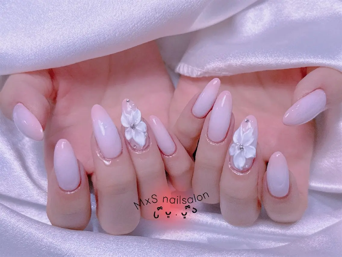ネイル ジェルネイル 氷ネイル・うるうるネイル 韓国ネイル パラジェル 夏ネイル ハンドネイル ハンドケア M×S Nail みなのネイルデザイン