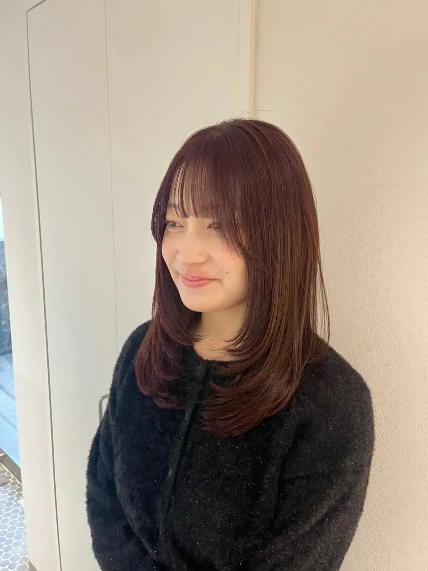 セミロング ピンクブラウン レイヤーカット カット ヘアカラー トリートメント 大宮レイヤーカット× 透明感カラー　rioのヘアスタイル