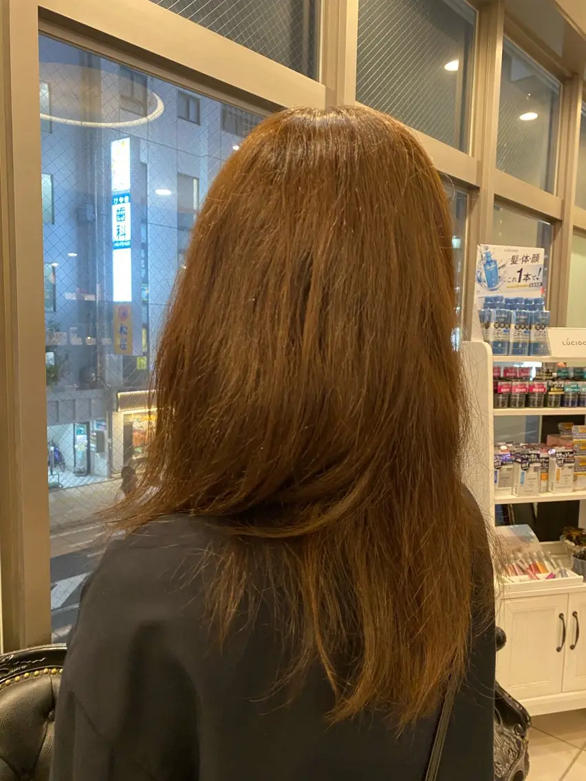 ロング カラー ブラウンカラー オレンジ オレンジブラウン トリートメント ヘアカラー タグチ ランのヘアスタイル