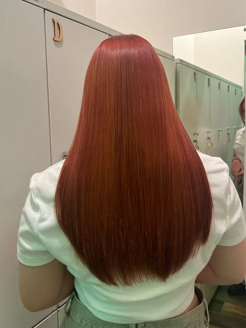 ロング オレンジブラウン カット ヘアカラー トリートメント ハイトーンカラー/エ クステ/デザインのヘアスタイル