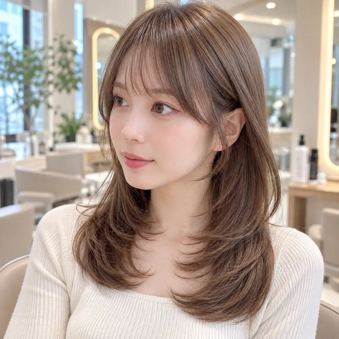セミロング カラー ブラウンカラー 透明感カラー レイヤーカット 顔周りレイヤー/透明 感カラー/難波雄雅のヘアスタイル