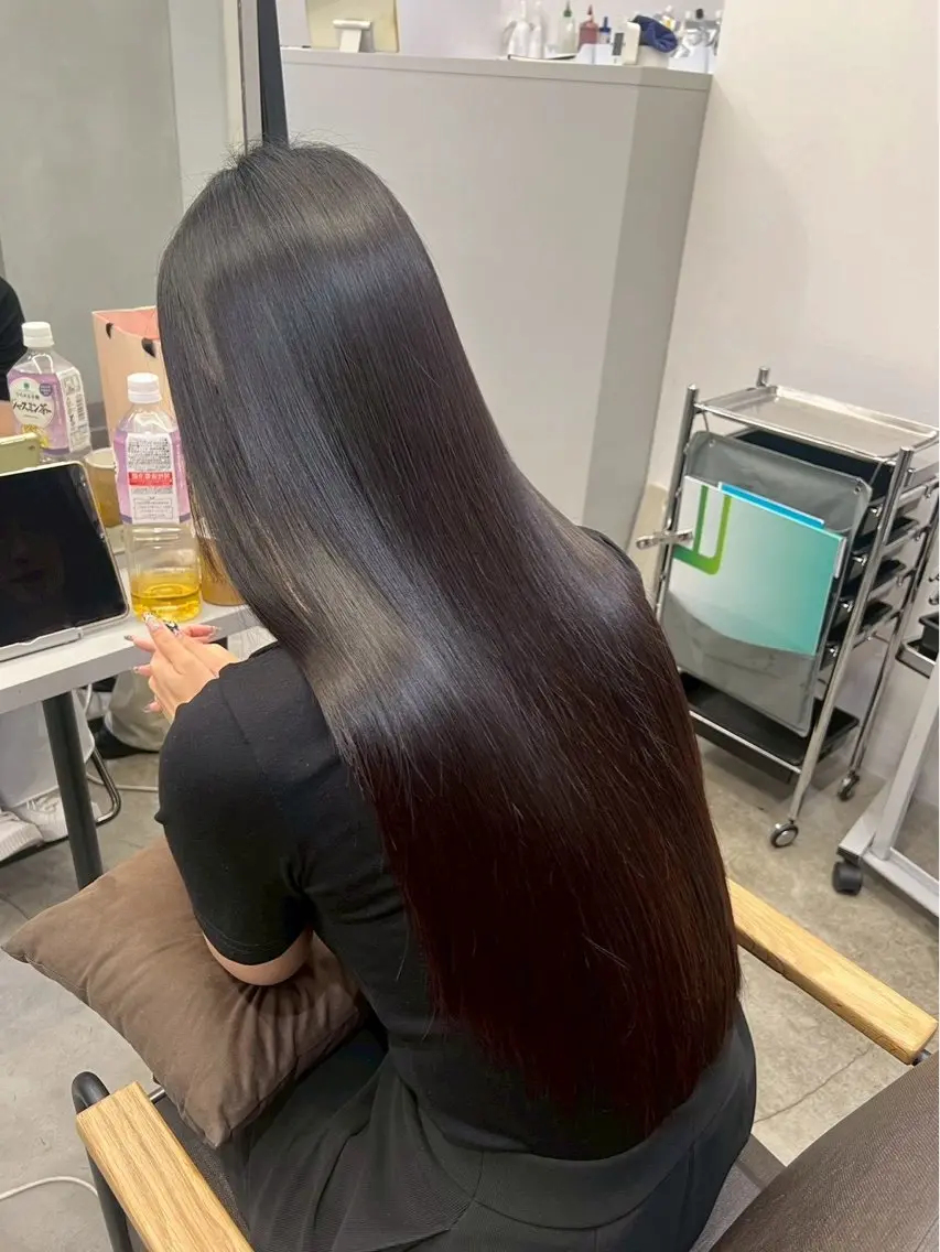 ロング パーマ 縮毛矯正 🍒モテ暖色カラー × うる艶✧ ゆなのヘアスタイル