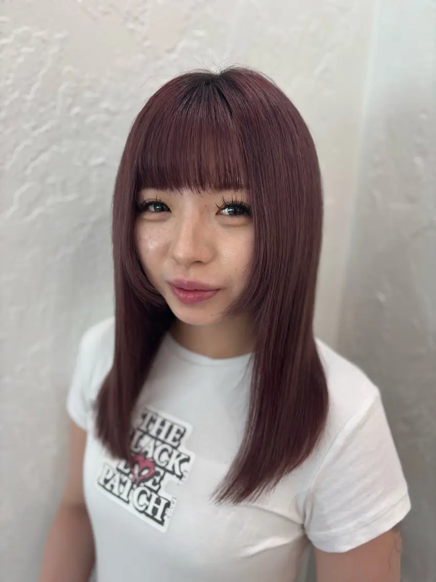 セミロング カラー ヘアアレンジ ピンクカラー 髪質改善 カット ヘアカラー トリートメント ヘアセット トップスタイリスト Shoyaのヘアスタイル