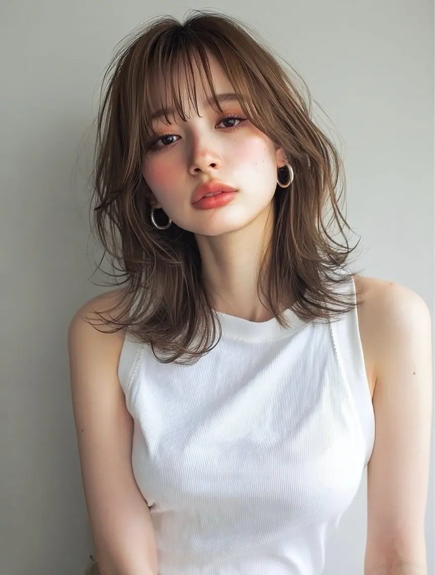 ミディアム 湯口 阿希子のヘアスタイル