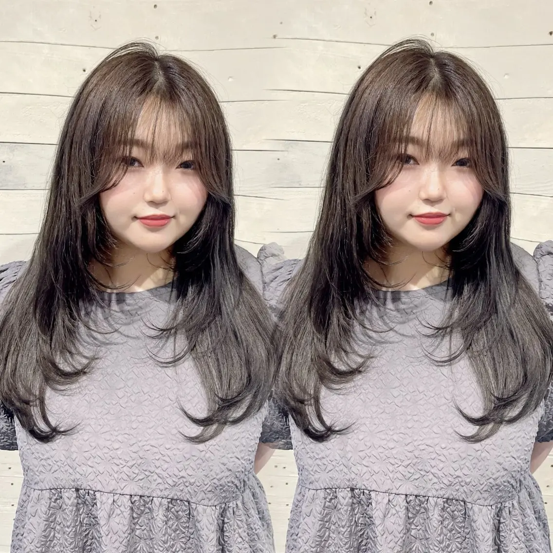 セミロング 韓国風ヘア レイヤーカット 松本 沙城のヘアスタイル