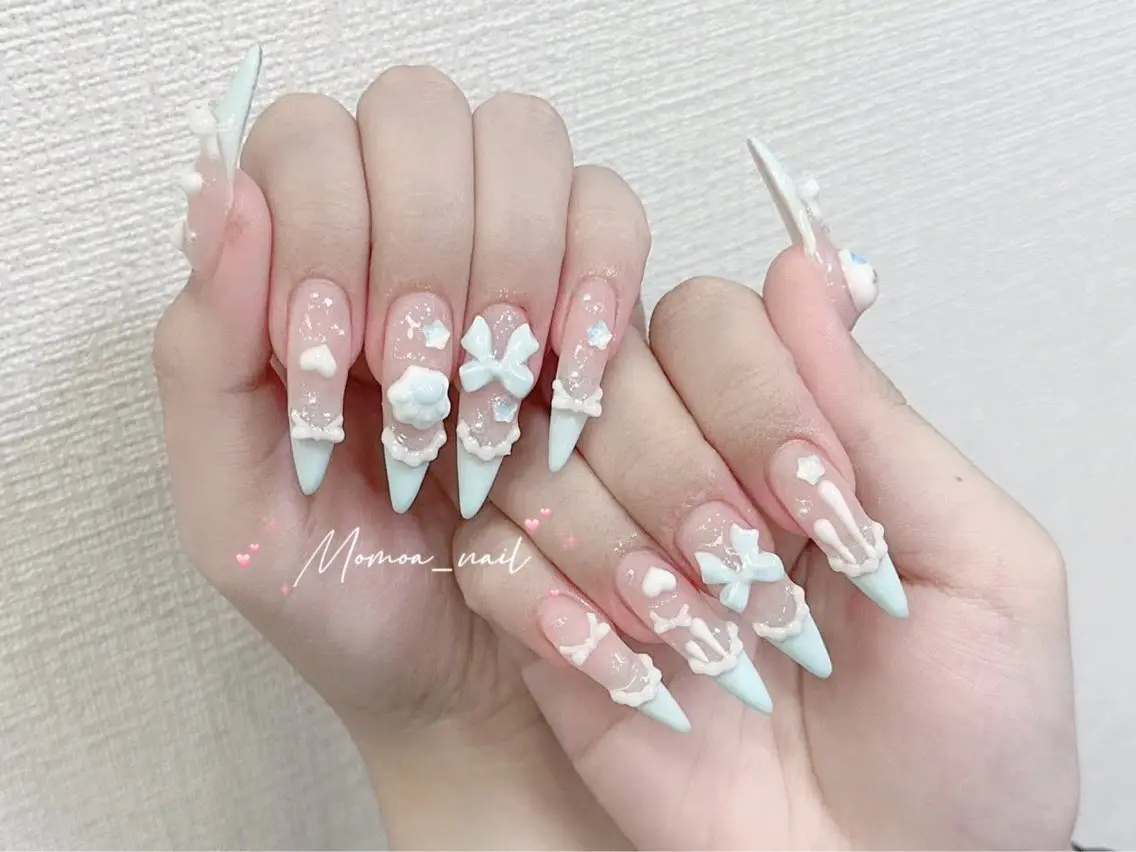 ネイル 成人式 大理石ネイル(マーブル) 持ち込み ネイルチップ 冬ネイル ハンドネイル MoMoA Nail ネイル長さ出し専門店のネイルデザイン