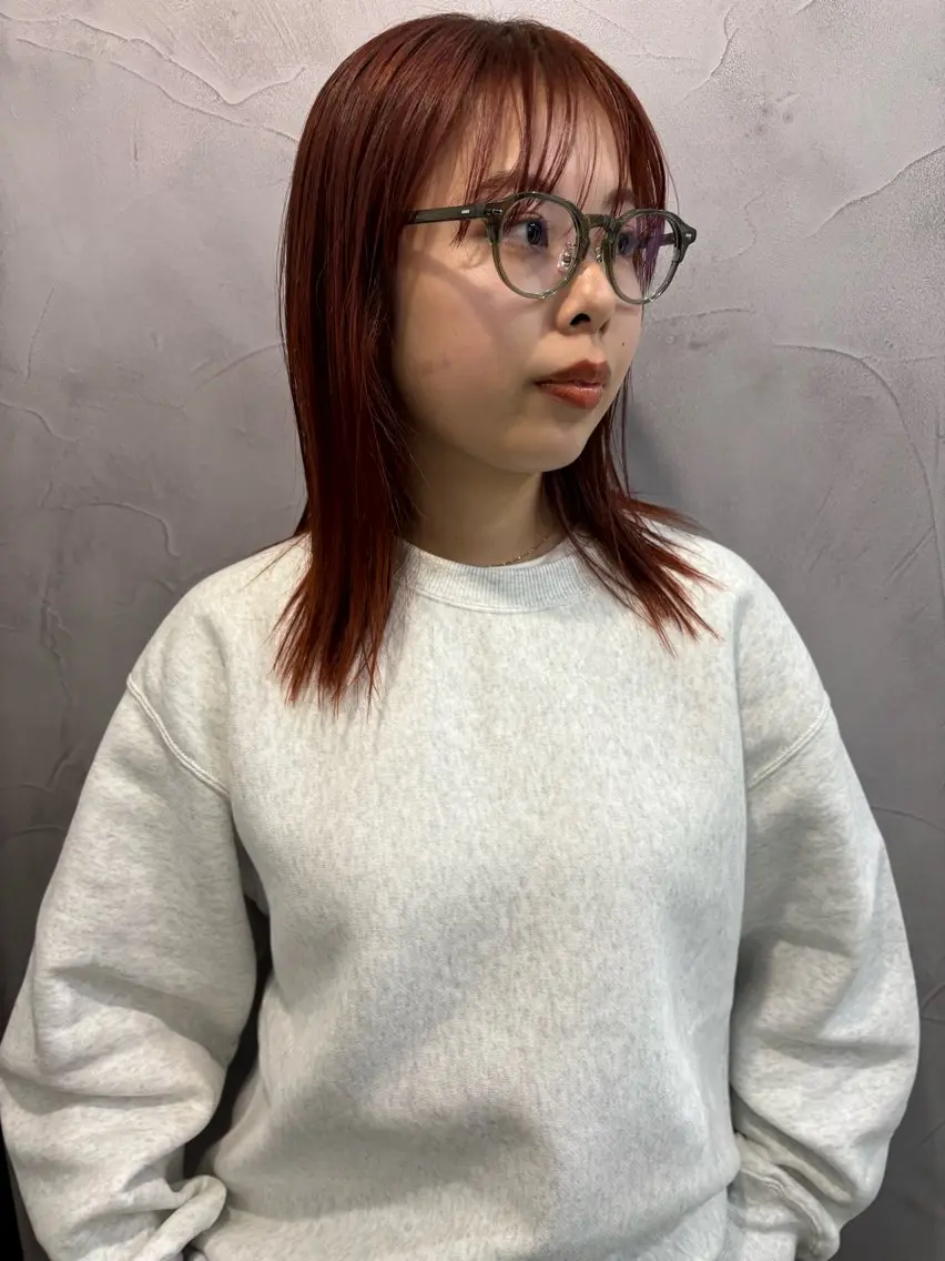 ミディアム カラー ブリーチ ブリーチなしカラー オレンジ 🧚🏼ボブパーマ 歩美のヘアスタイル