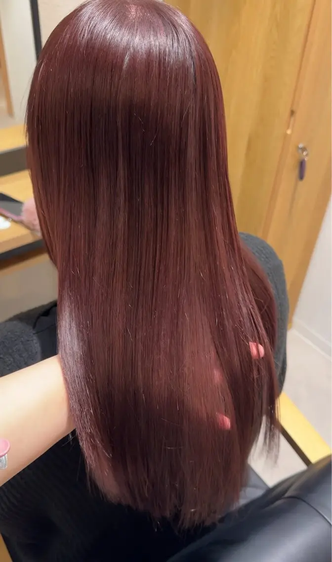 セミロング ピンクブラウン ヘアカラー トリートメント たかはし るなのヘアスタイル