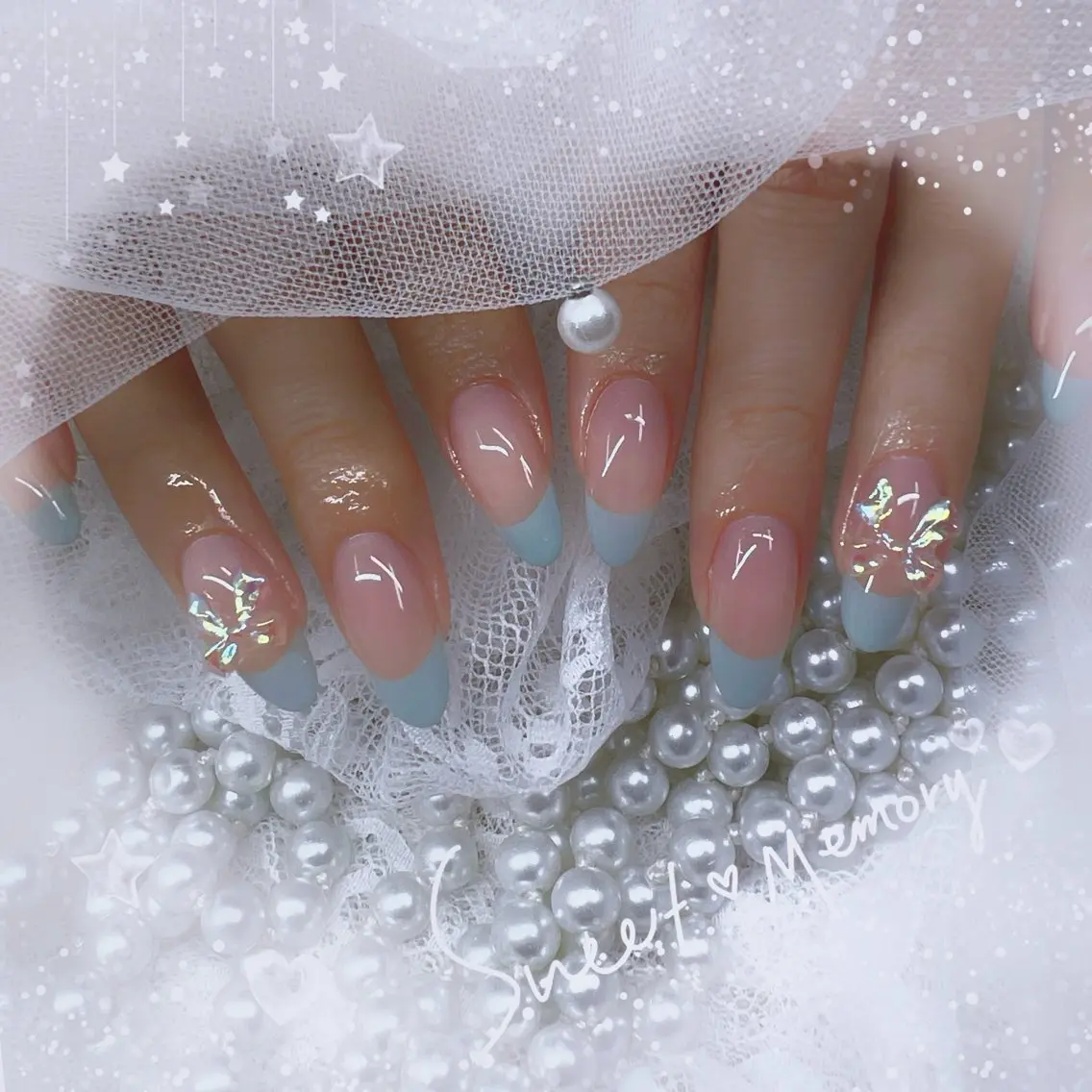 ネイル チークネイル フレンチネイル ガーリー ガラスフレンチ グラデーション ハンドネイル Chill Nailsalonのネイルデザイン