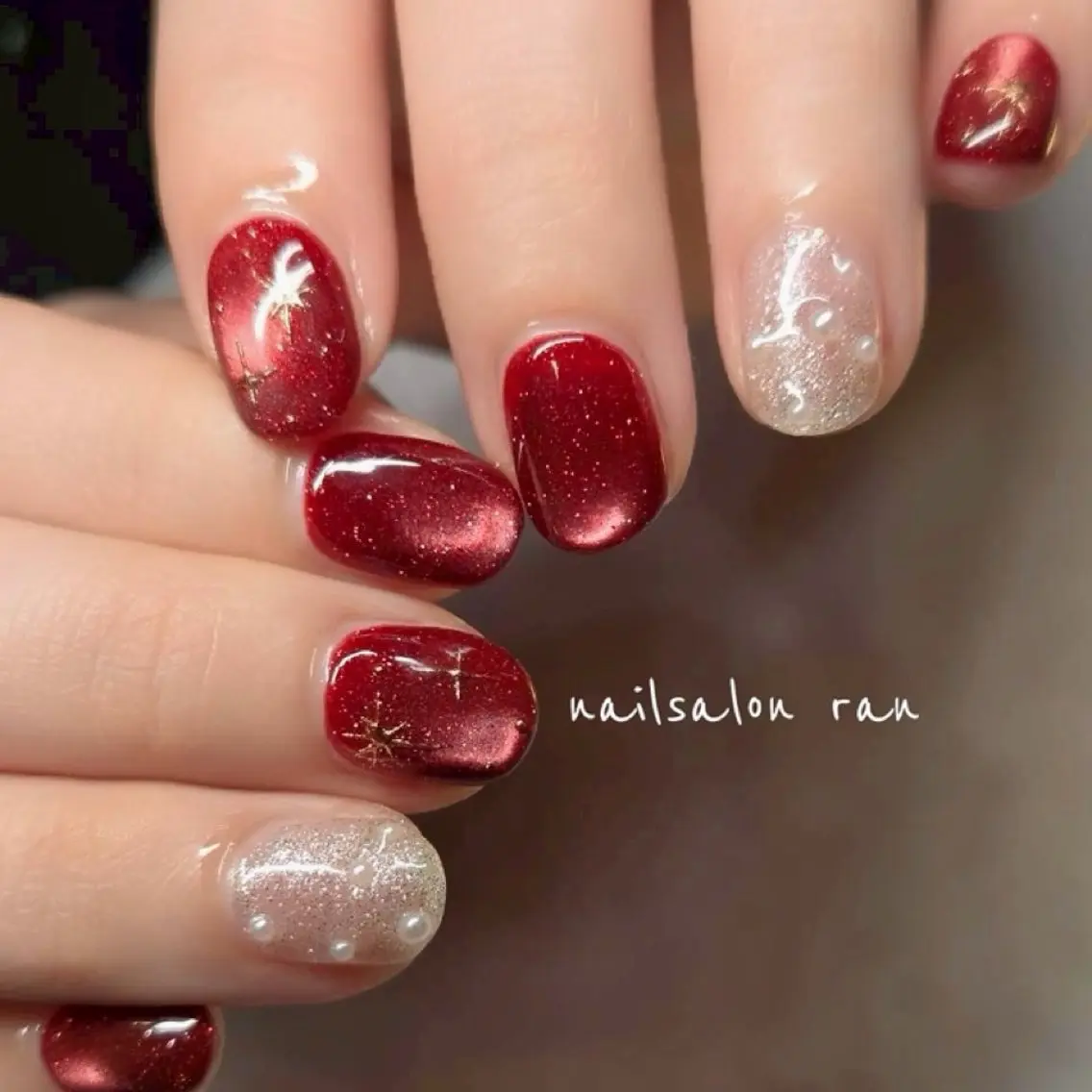 ネイル ボルドー 氷ネイル・うるうるネイル マグネットネイル ハンドネイル ハンドケア nailsalon ranのネイルデザイン