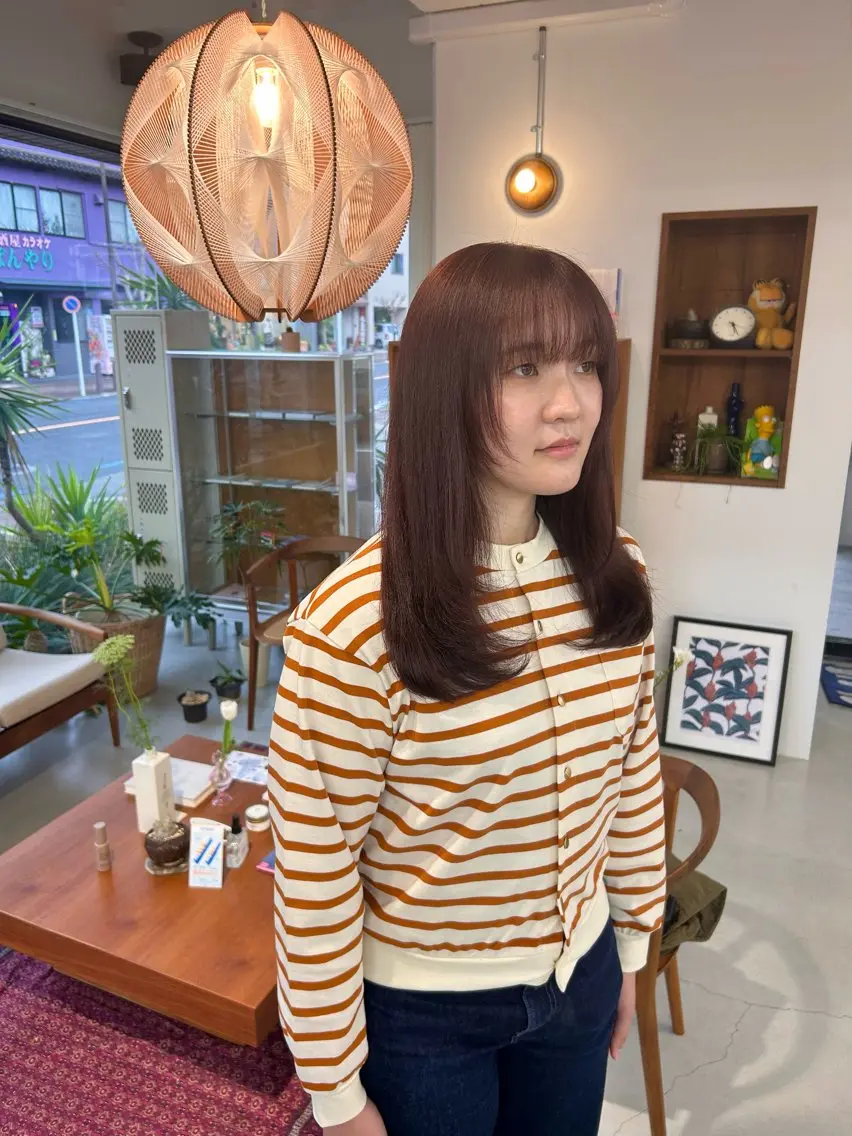 ロング カラー ブラウンカラー ピンクカラー ピンクブラウン レイヤーカット 藤原 あかりのヘアスタイル