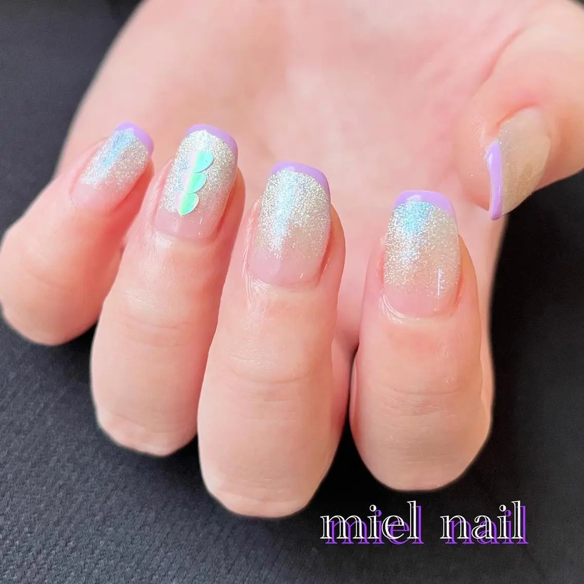 ネイル オーロラネイル ハート ホログラムネイル マグネットネイル 春ネイル miel nailのネイルデザイン