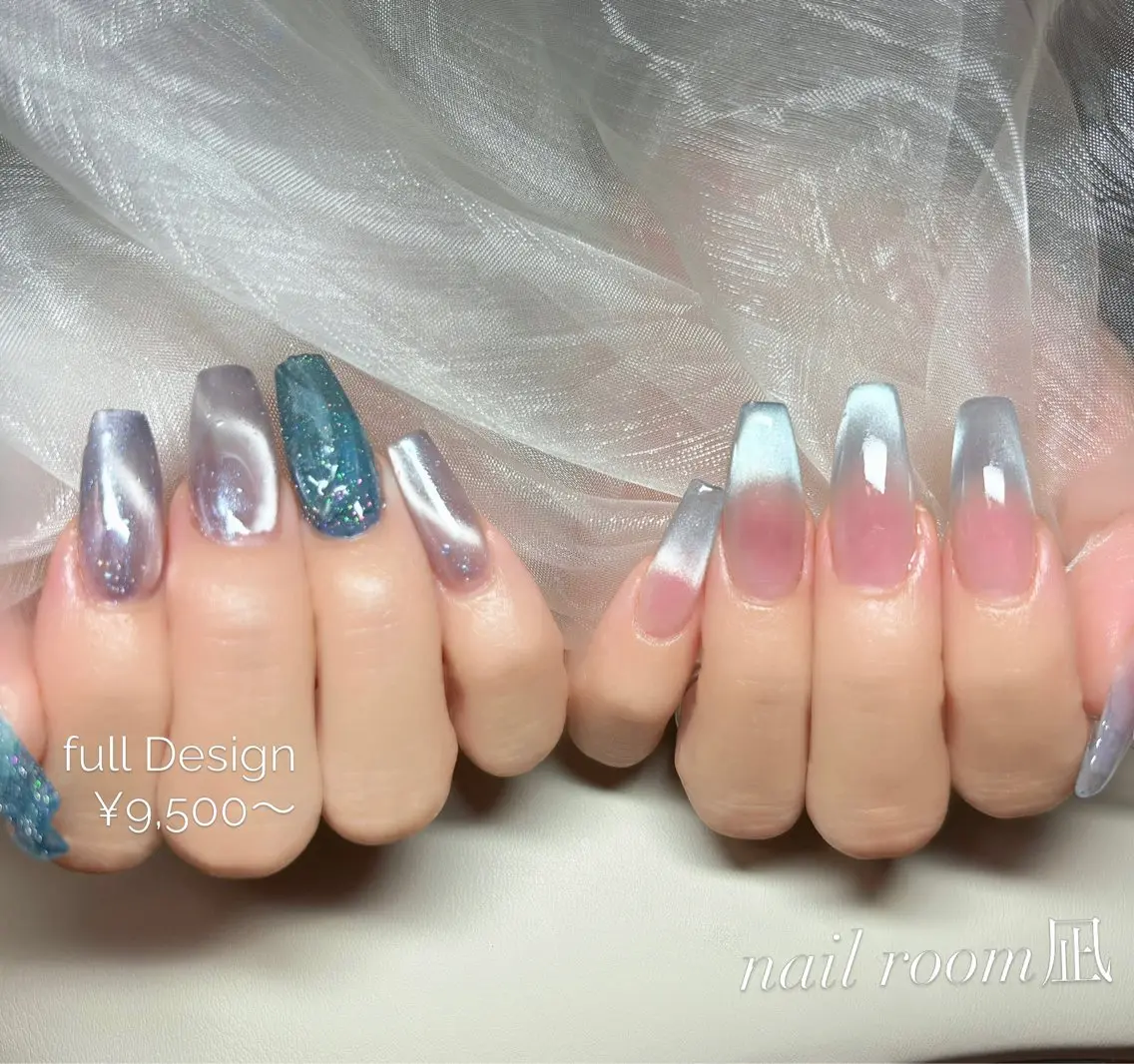 ネイル 長さ出し フレンチネイル マグネットネイル ハンドネイル nail room 凪のネイルデザイン