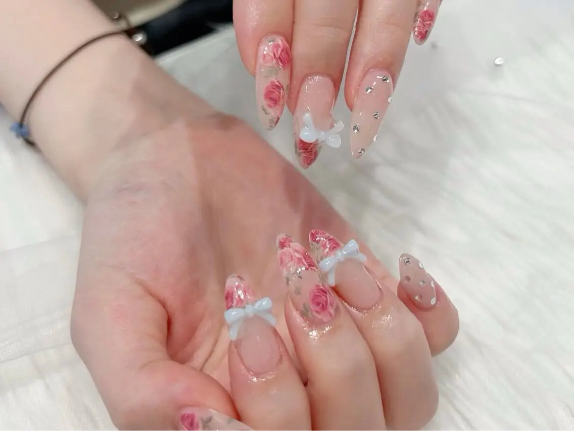 ネイル オーロラネイル ボルドー ブラウン 氷ネイル・うるうるネイル キラキラネイル ハンドネイル Sora  Nail 長さ出し専門店のネイルデザイン