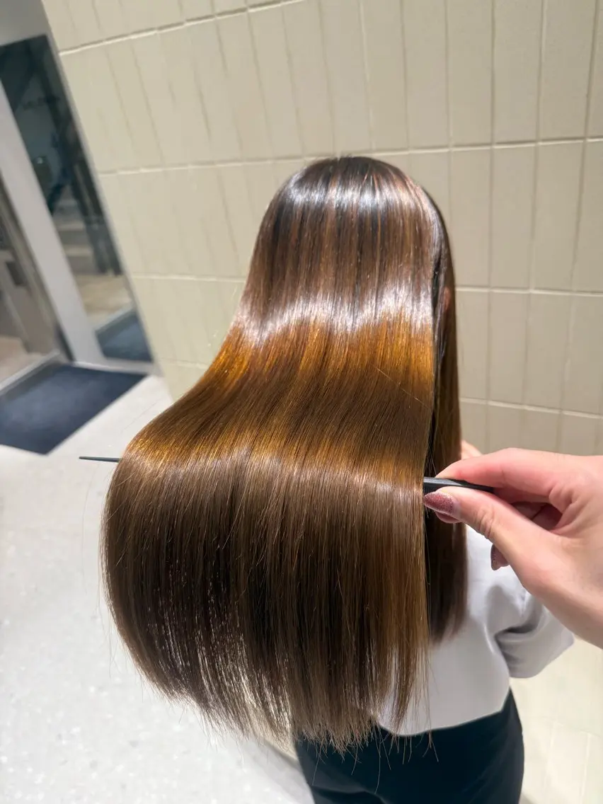 ロング カラー パーマ ヘアアレンジ ブリーチ 伸ばしかけ 髪質改善 縮毛矯正 ストレートパーマ ヘアカラー 縮毛矯正 トリートメント 縮毛矯正/髪質改善/ ブリーチ毛/木元渓太のヘアスタイル