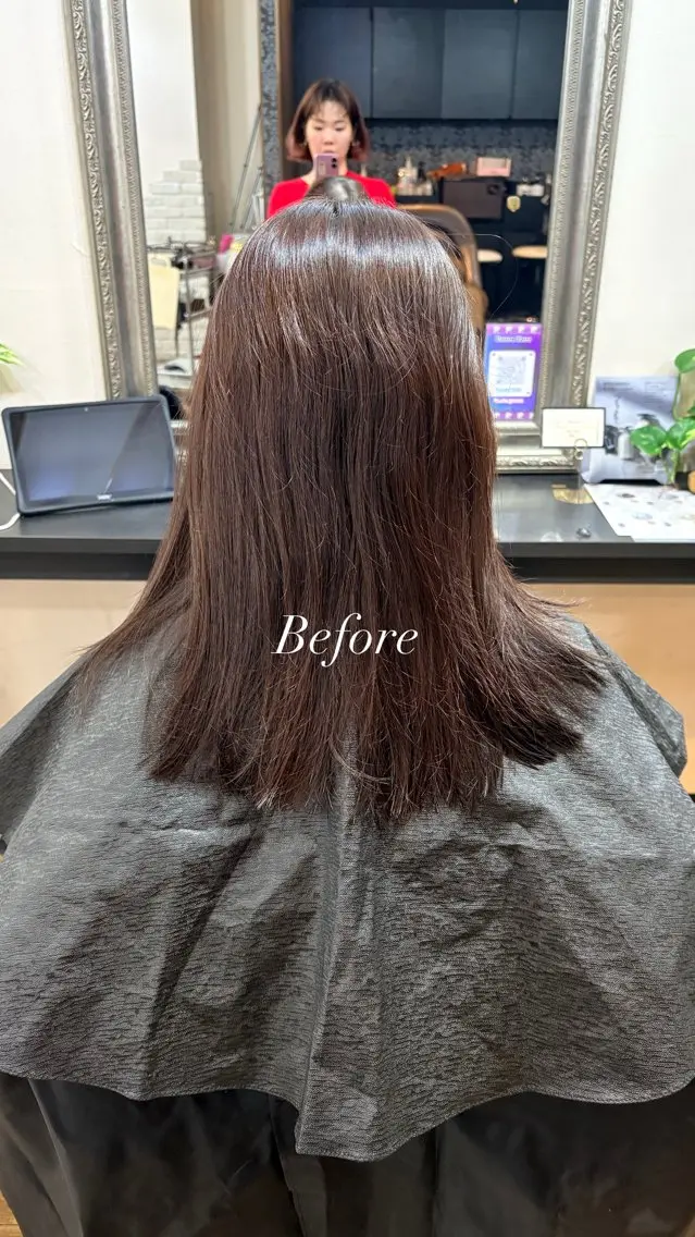 セミロング 髪質改善 トリートメント ヘアカラー トリートメント きむえり/髪質改善 /うねり広がり改善のヘアスタイル