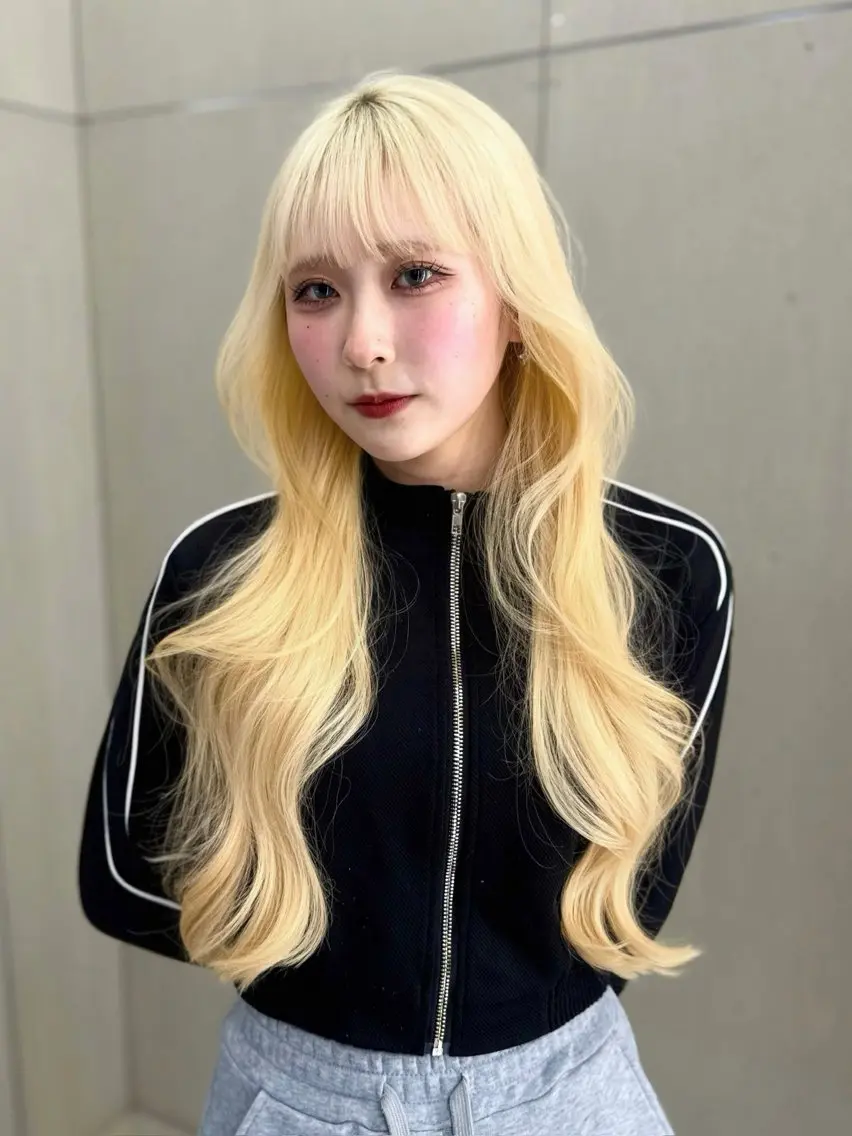 ロング カラー ブリーチ ブロンド ケアブリーチ 透明感カラー ハイトーンカラー カット ヘアカラー RIHO🎀栄 ハイトーン×顔周りのヘアスタイル