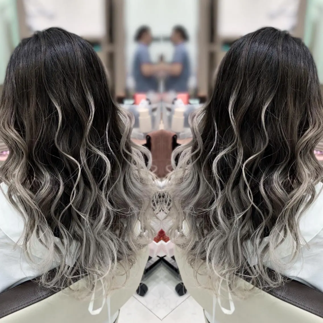 ロング カラー バレイヤージュ レイヤーカット カット ヘアカラー ブリーチ/バレイヤ ージュ川端裕司のヘアスタイル