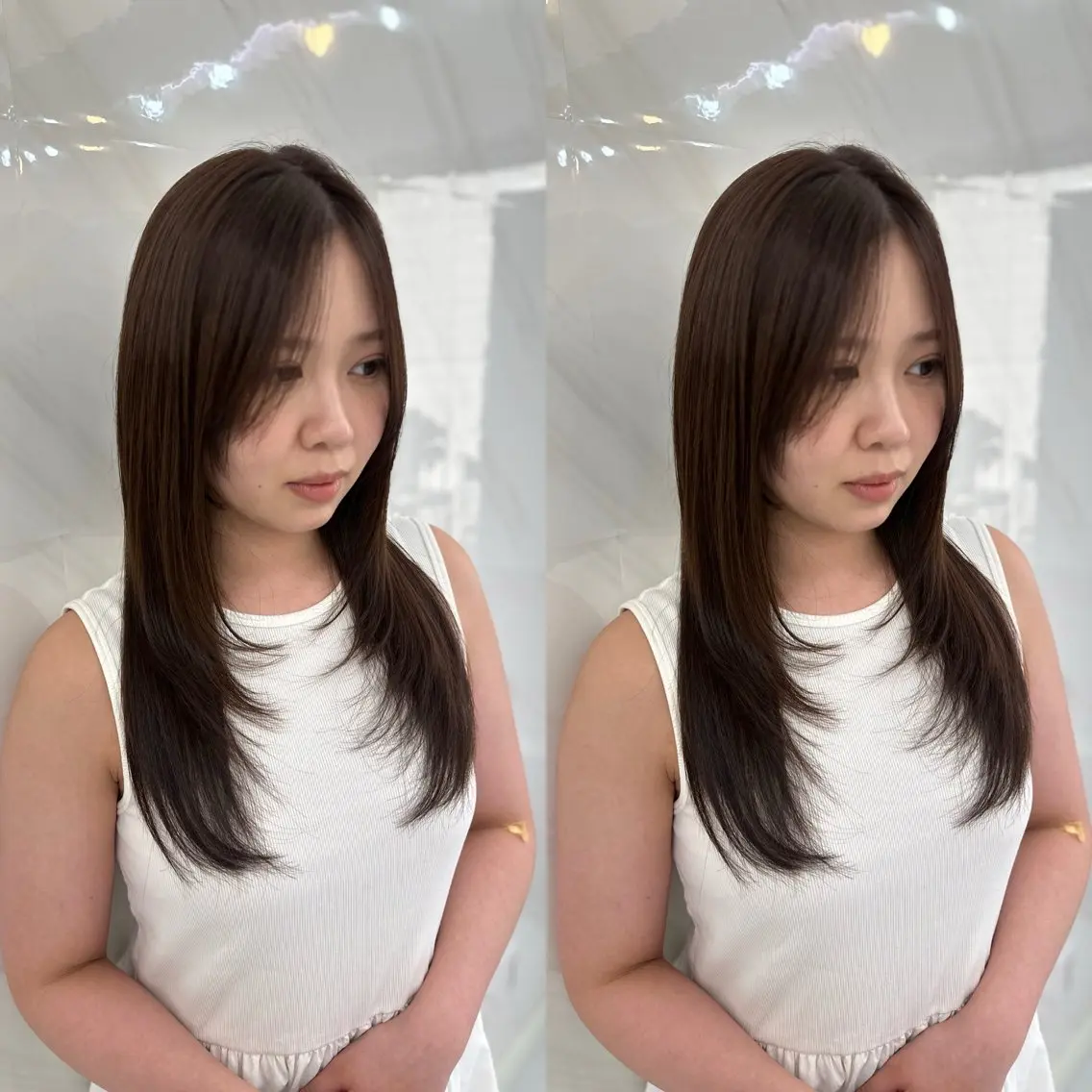 ロング カラー ハッシュカット 髪質改善 レイヤーカット 縮毛矯正 トリートメント カット ヘアカラー トリートメント 髪質改善🩵縮毛矯正 代々木/木下のヘアスタイル