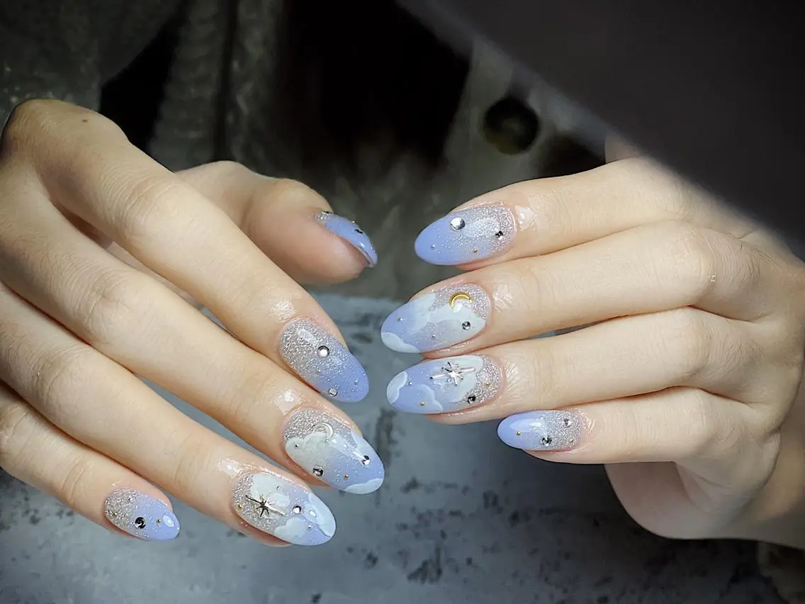 メンズ ネイル アートネイル フレンチネイル ジェルネイル キラキラネイル パラジェル Bloom kabukiのネイルデザイン