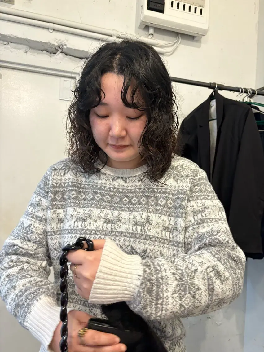ミディアム カット ヘアカラー パーマ ✴︎UNU ✴︎モエカのヘアスタイル