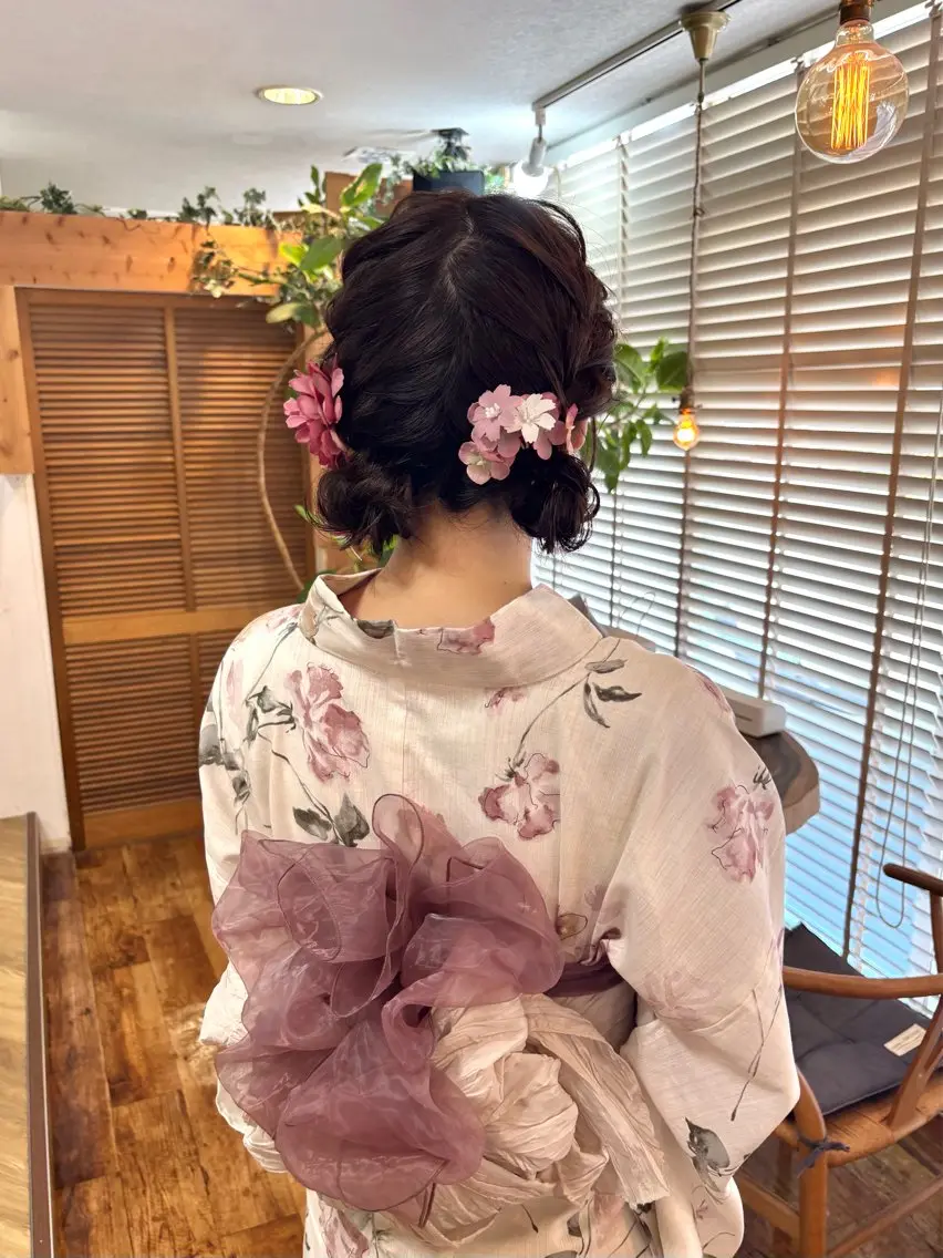 ミディアム ヘアアレンジ お団子ヘア 浴衣 ヘアセット miku ヘアセット/着付けのヘアスタイル