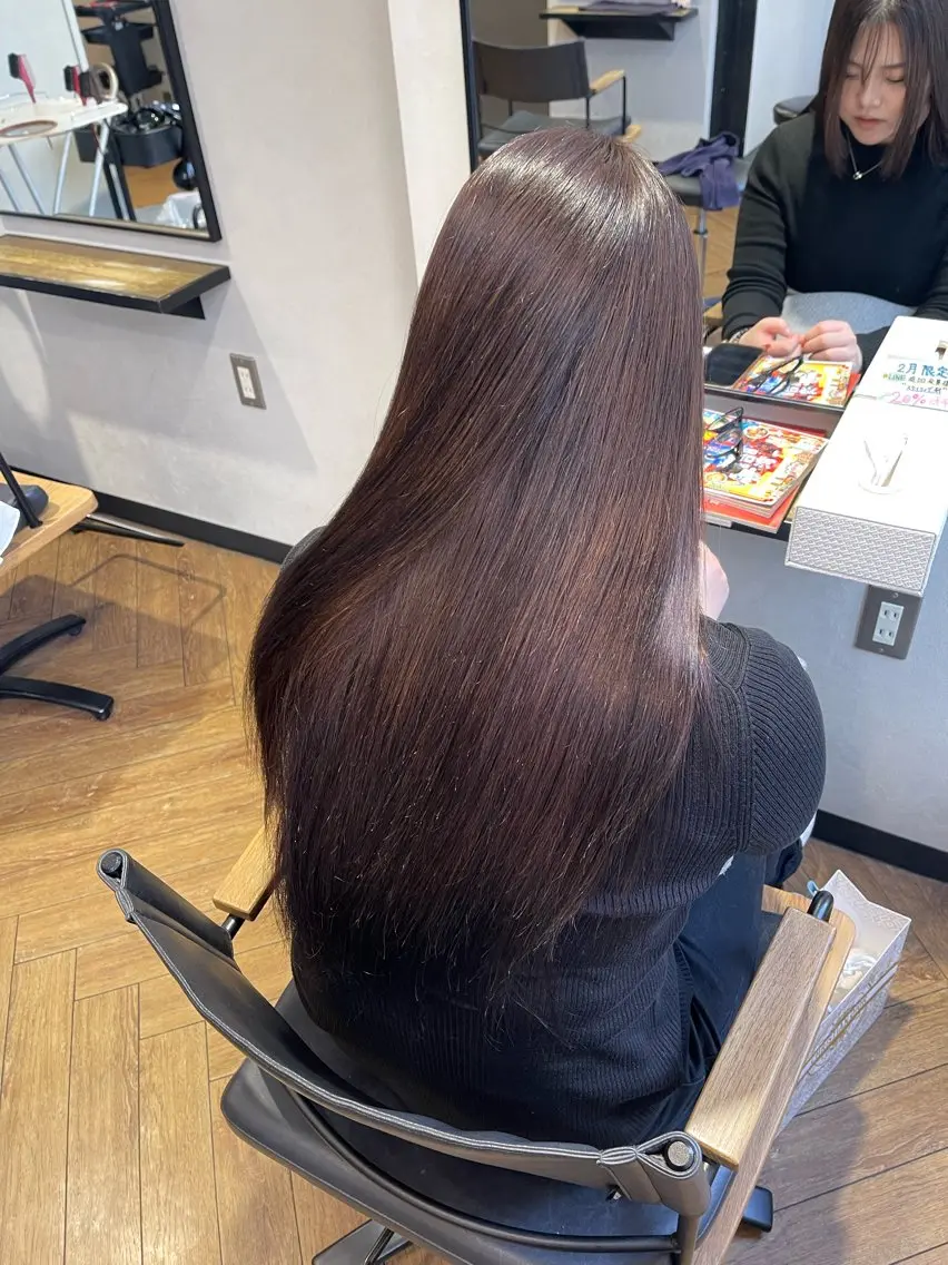 ロング カラー ブラウンカラー ココアブラウン マロンブラウン ピンクカラー トリートメント 愛　莉/大阪美容室 /ケア・艶カラーのヘアスタイル