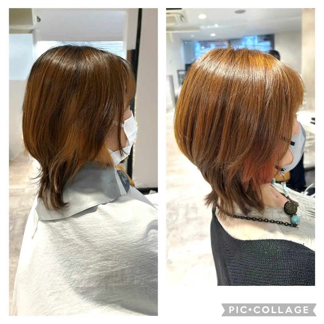 ミディアム カラー インナーカラー オレンジ ピンクカラー ウルフカット 山田 守のヘアスタイル