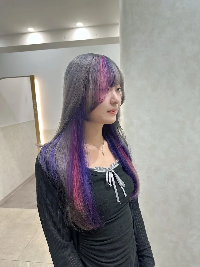 ロング カラー ヘアカラー トリートメント 髪質改善カラー デザインカラーあらげのヘアスタイル
