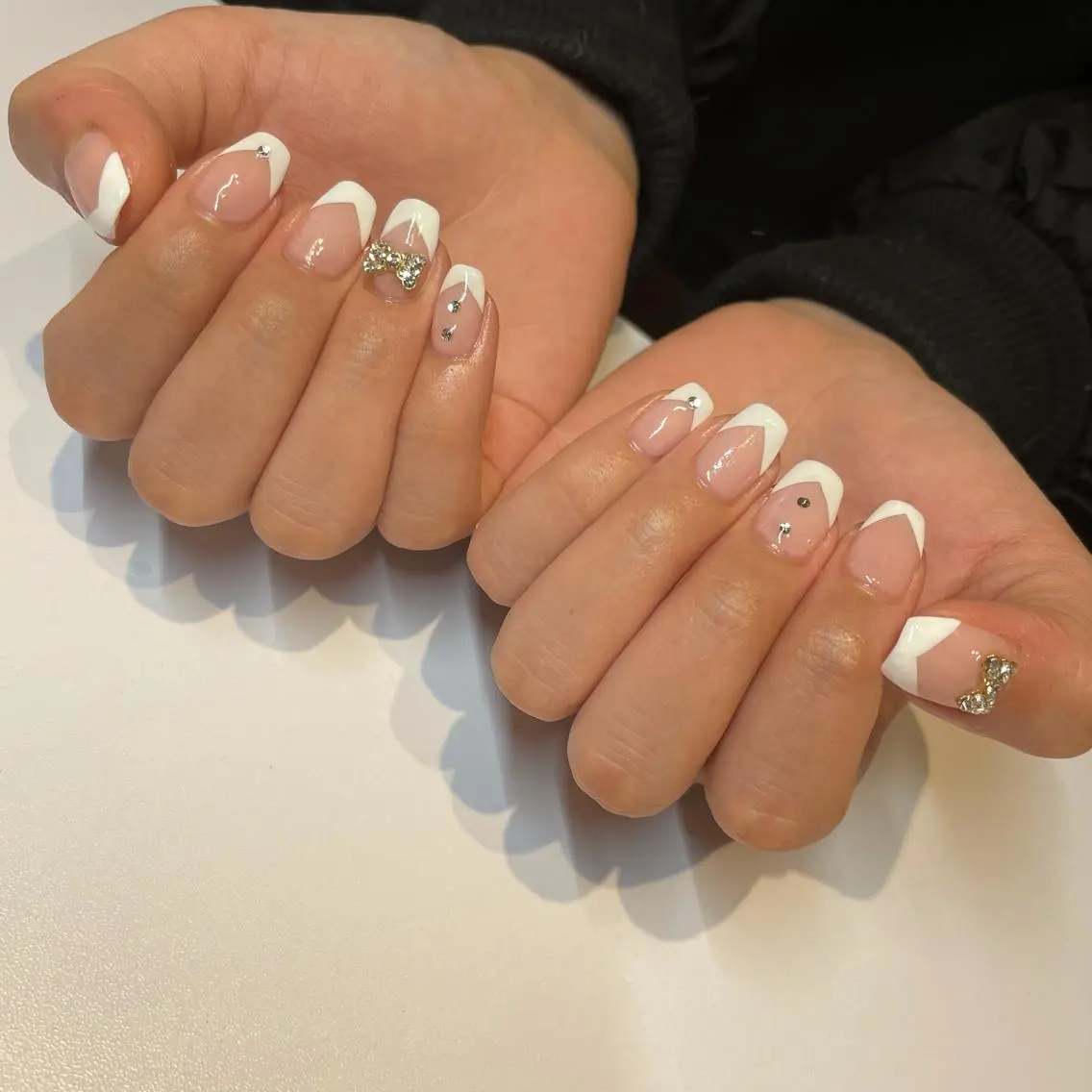 ネイル フレンチネイル ピンク リボン ハンドネイル MIUNail YUMIのネイルデザイン