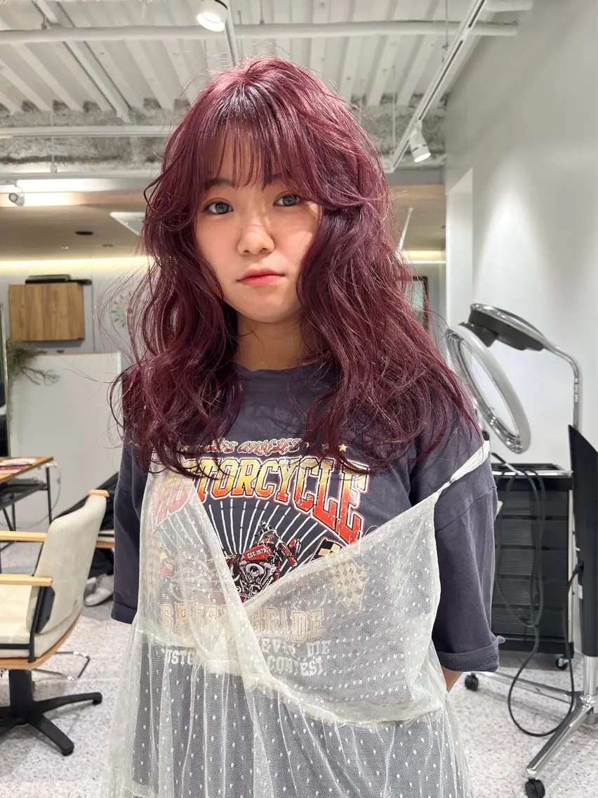 ロング カラー ブリーチ ラベンダーカラー ピンクカラー ピンクラベンダー ヘアセット🎀パーマ Tsubasaのヘアスタイル