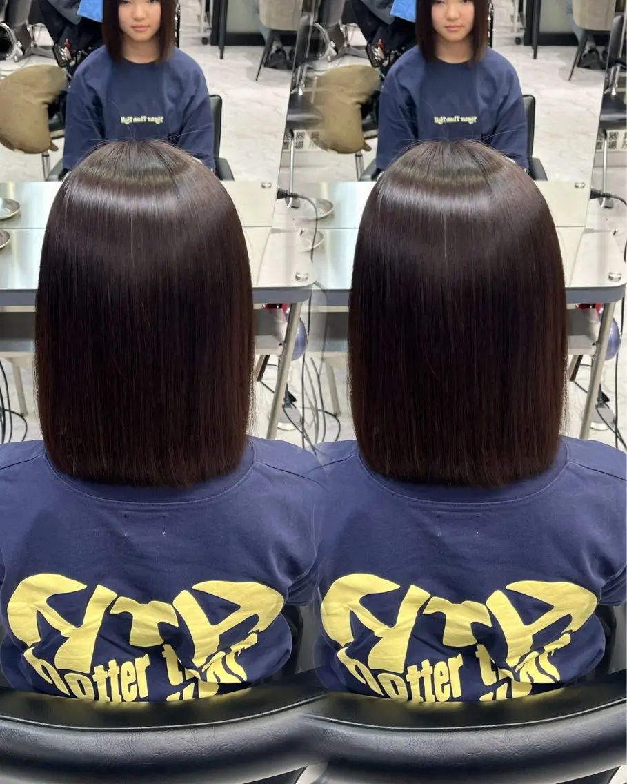 ミディアム 縮毛矯正 トリートメント RAF／Lino 美髪矯正／暗髪カラーのヘアスタイル
