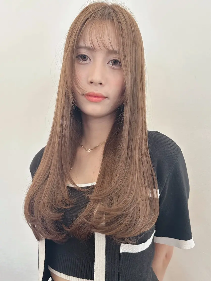 ロング カラー ベージュカラー 顔周りカット レイヤーカット 恒松 雄基のヘアスタイル