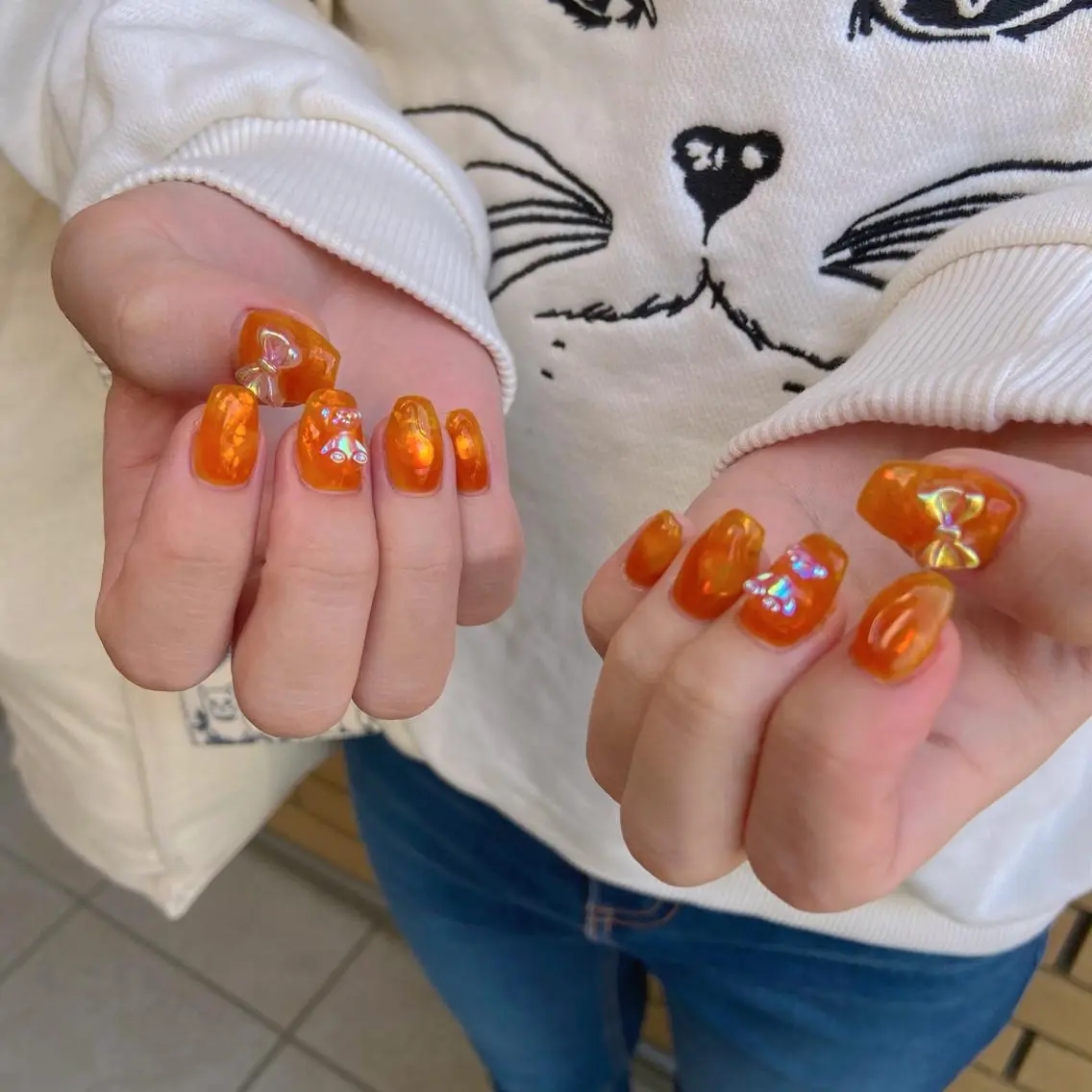 ネイル オーロラネイル カジュアル 長さ出し ジェルネイル 韓国ネイル ハンドネイル MH Nailのネイルデザイン