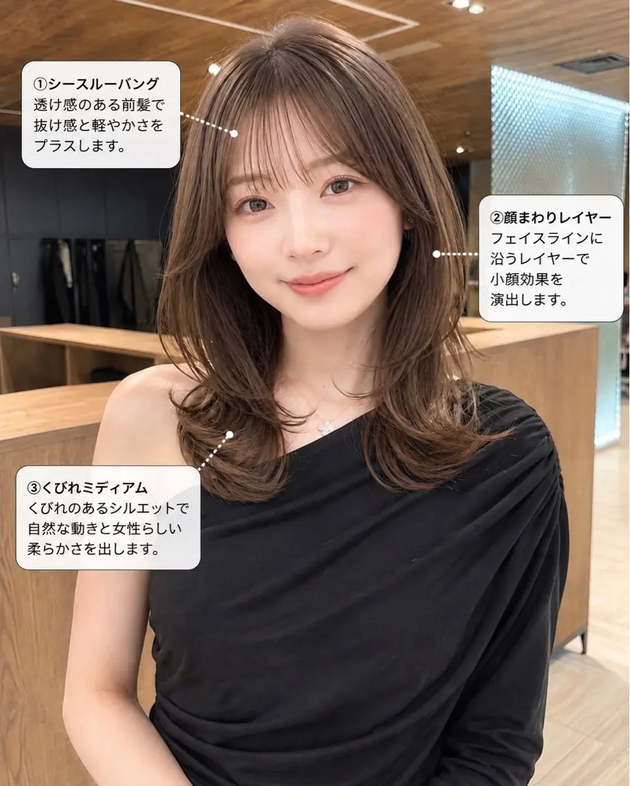 セミロング トリートメント カット トリートメント 透明感カラー/韓国レ イヤー/宮下知也のヘアスタイル