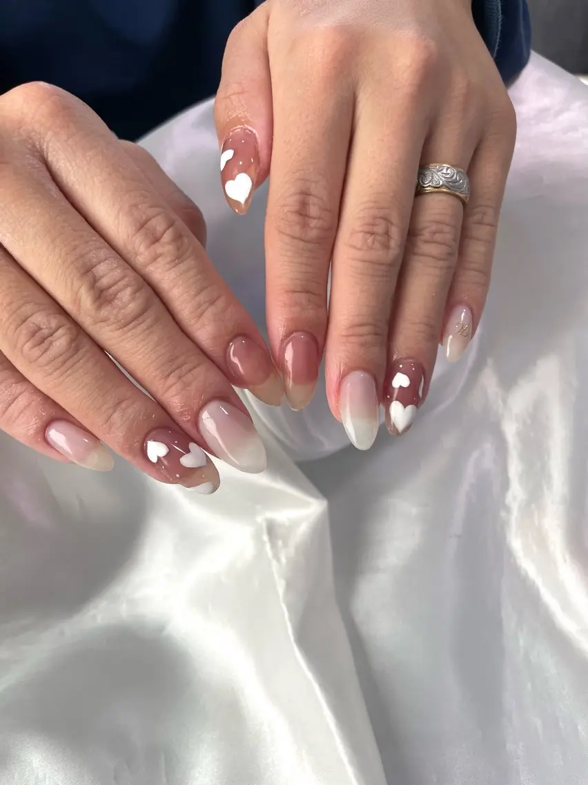 ネイル ブラウン クリアネイル ハート Joint_ nailのネイルデザイン