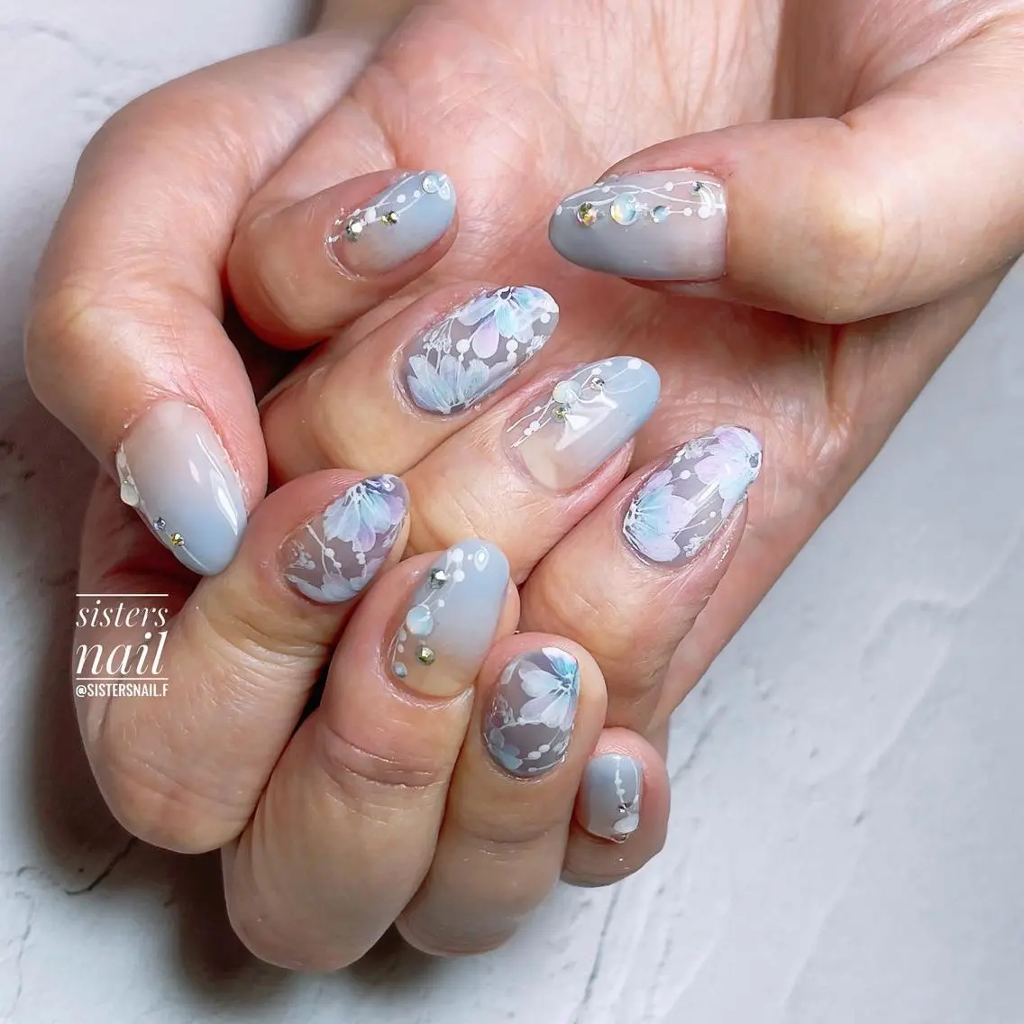 ネイル アートネイル フラワーネイル グラデーション オフィスネイル 春ネイル sisters nail.fのネイルデザイン