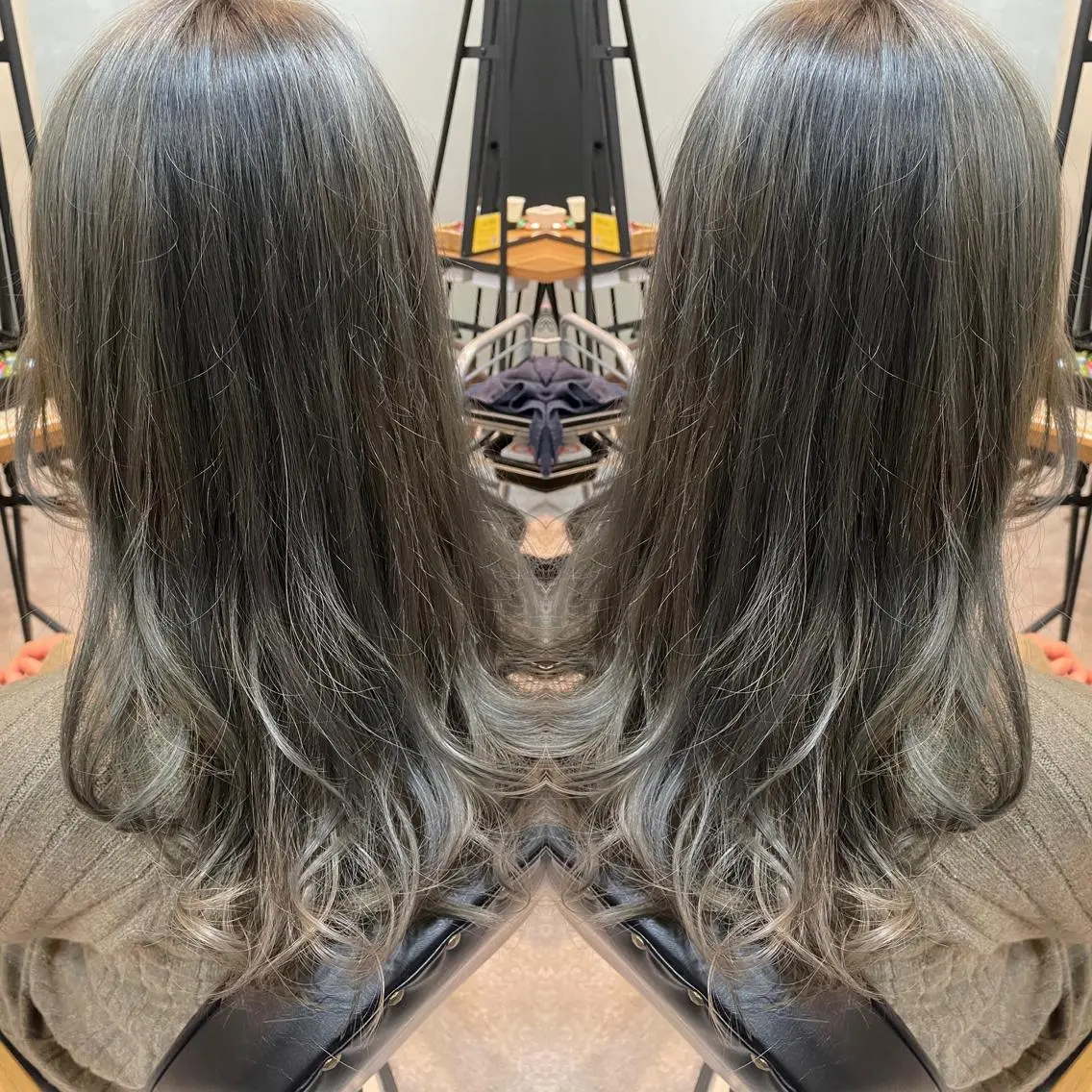 ロング カラー ブリーチ グレージュ ヘアカラー トリートメント 不動令 認定カラーリストのヘアスタイル