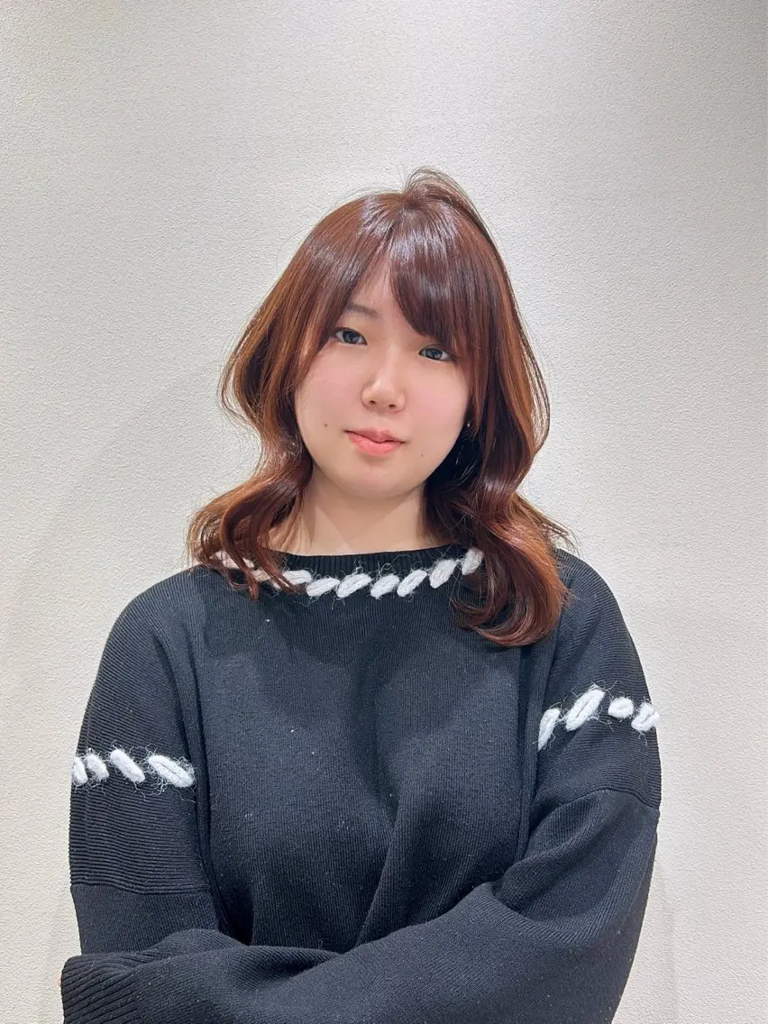 ミディアム オレンジブラウン ヘアカラー hiyori🎀 トレンドレイヤーのヘアスタイル