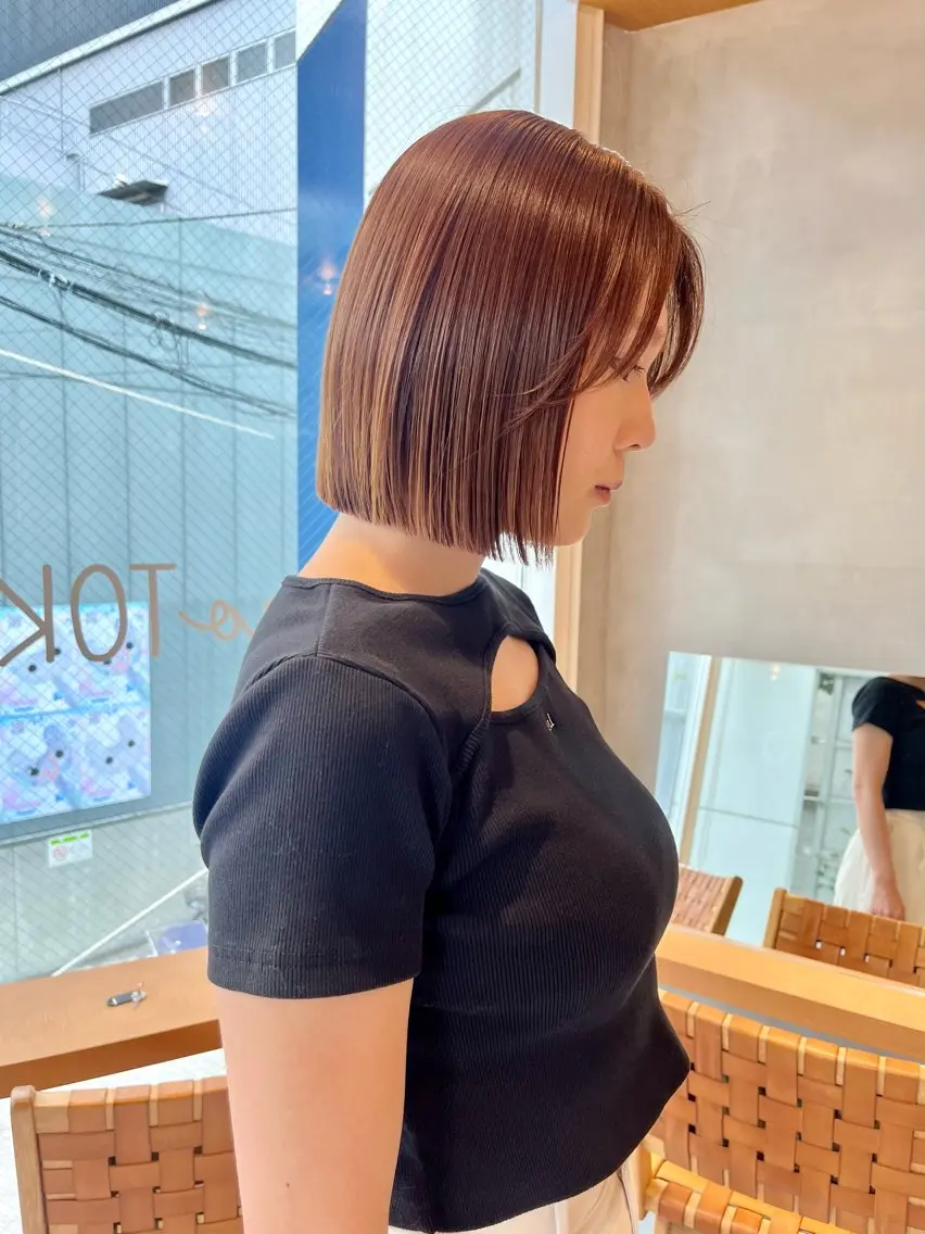 ミディアム 縮毛矯正ボブ&顔まわ レイヤー♡TOMOEのヘアスタイル