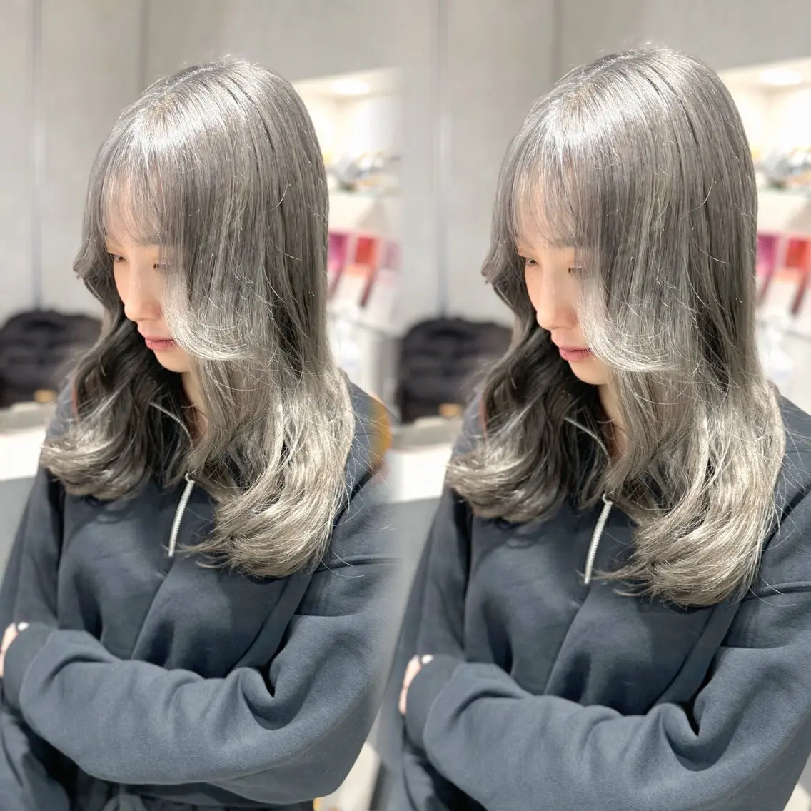 セミロング カラー ヘアカラー 髪質改善ストレート 韓国風レイヤー池袋のヘアスタイル