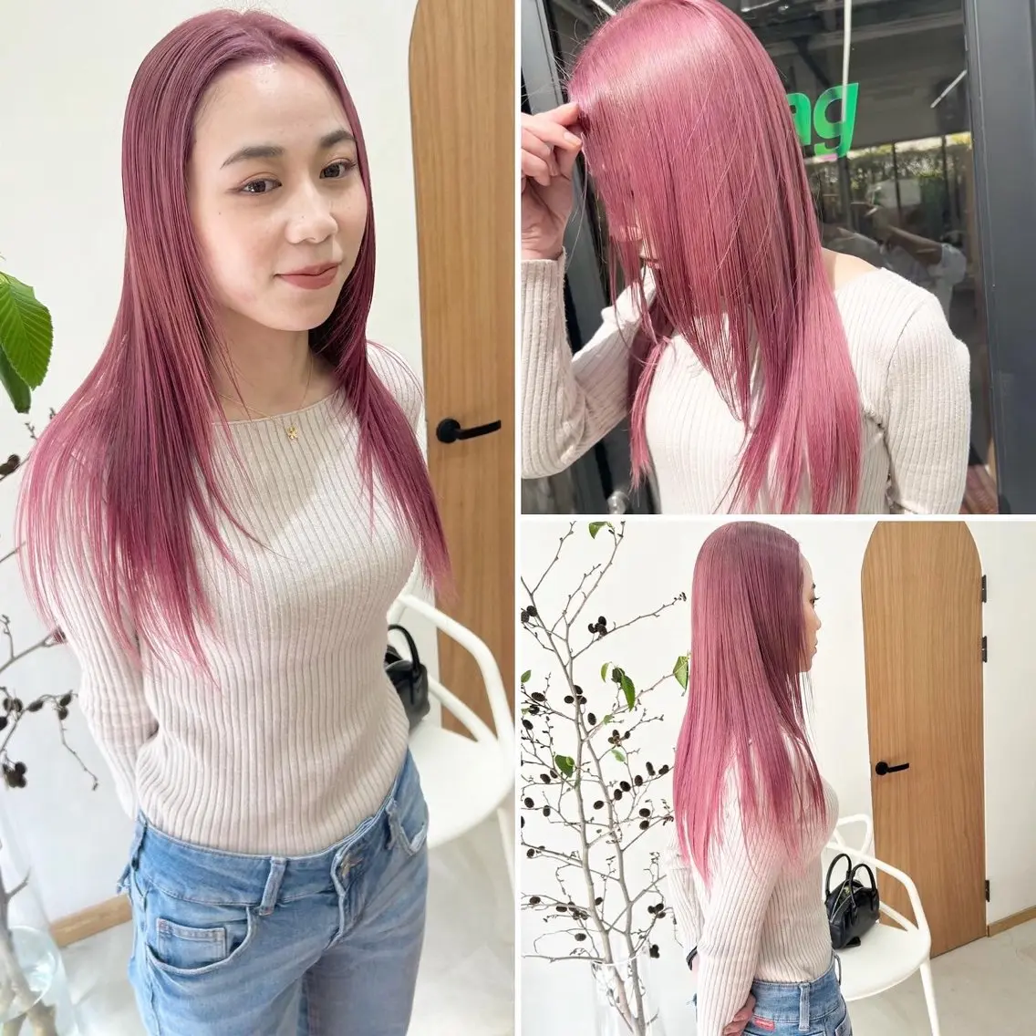セミロング カラー パーマ ヘアアレンジ デザインカラー/ボブ ブリーチカラー/ユリのヘアスタイル
