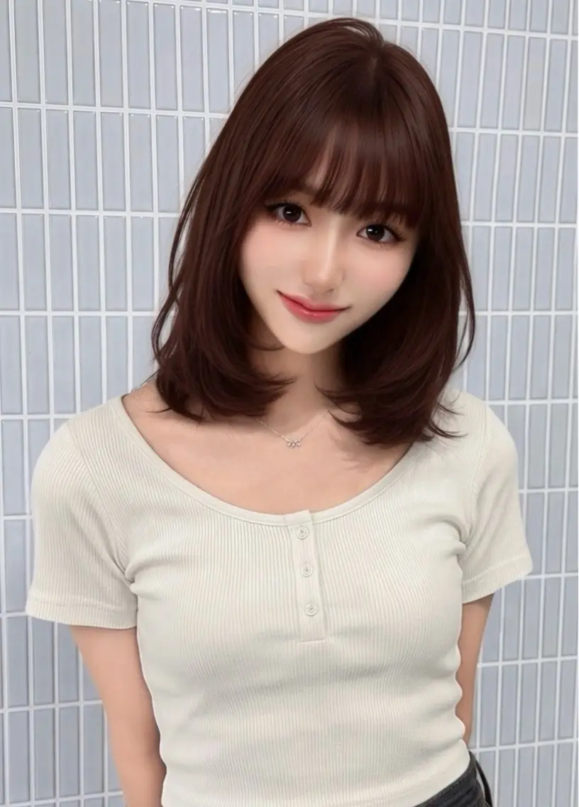 ミディアム カラー ベージュカラー ミルクティーベージュ ピンクカラー ピンクベージュ くびれヘア カット ヘアカラー トリートメント 友田 那都のヘアスタイル